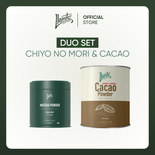 เซ็ต มัทฉะ ชิโยโรโมริ เกรดพิธีการ + ผงคาเคา (Set: Chiyo no Mori + Cacao powder)