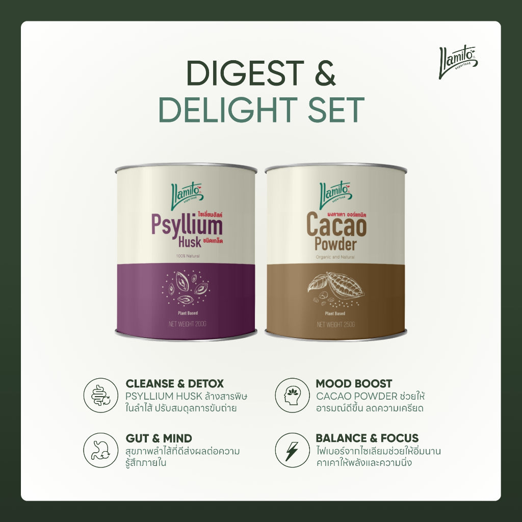ไซเลี่ยมฮัส +ผงคาเคา (Set: Psyllium husk +Cacao powder)