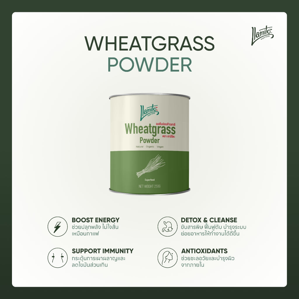 Llamito ผงต้นอ่อนข้าวสาลี ออร์แกนิค (Organic Wheat Grass Powder) ขนาด 250g
